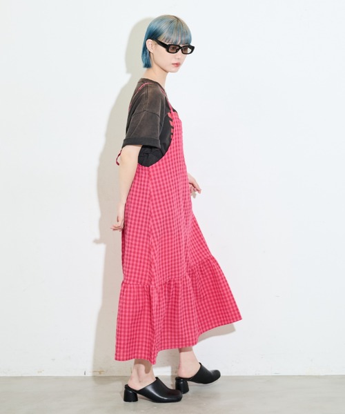 MERLOT（メルロー）の「ギンガムチェックキャミワンピース（ワンピース・レディース・グリーン/ピンク/ブラック・FREE）」の18枚目の写真