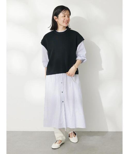 CRAFT STANDARD BOUTIQUE(クラフトスタンダードブティック)の「【洗える】ニットベスト+シャツワンピース-SET(シャツワンピース・レディース・ブラック/ネイビー・FREE)」の4枚目の写真