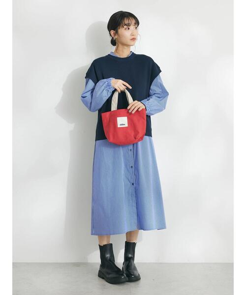 CRAFT STANDARD BOUTIQUE(クラフトスタンダードブティック)の「【洗える】ニットベスト+シャツワンピース-SET(シャツワンピース・レディース・ブラック/ネイビー・FREE)」の5枚目の写真