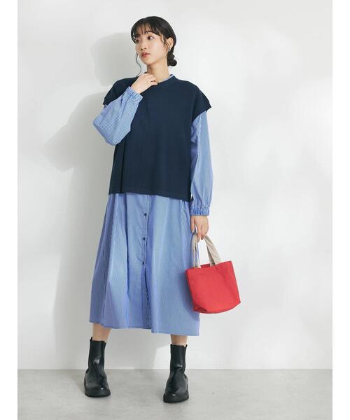 CRAFT STANDARD BOUTIQUE(クラフトスタンダードブティック)の「【洗える】ニットベスト+シャツワンピース-SET(シャツワンピース・レディース・ブラック/ネイビー・FREE)」の6枚目の写真