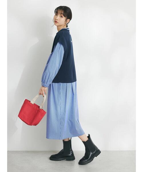 CRAFT STANDARD BOUTIQUE(クラフトスタンダードブティック)の「【洗える】ニットベスト+シャツワンピース-SET(シャツワンピース・レディース・ブラック/ネイビー・FREE)」の7枚目の写真