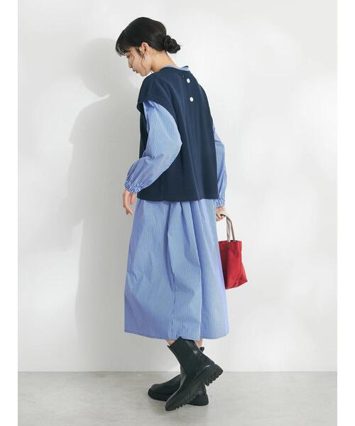 CRAFT STANDARD BOUTIQUE(クラフトスタンダードブティック)の「【洗える】ニットベスト+シャツワンピース-SET(シャツワンピース・レディース・ブラック/ネイビー・FREE)」の8枚目の写真