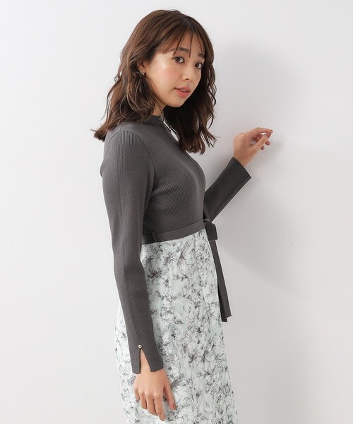 index（インデックス）の「◆≪美人百花掲載≫ リブニット×シアーフラワーワンピース【抗ピル/洗濯機洗い可】（ワンピース・レディース・チャコール/ベージュ系その他7/ネイビー系4・40/38/42/36）」の2枚目の写真