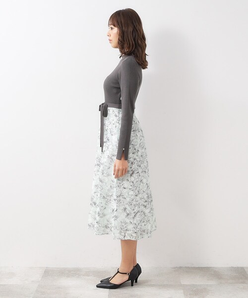 セール】≪美人百花掲載≫ リブニット×シアーフラワーワンピース