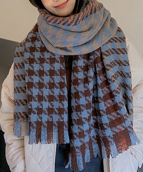 セール】大判ストール千鳥柄マフラー リバーシブル（マフラー