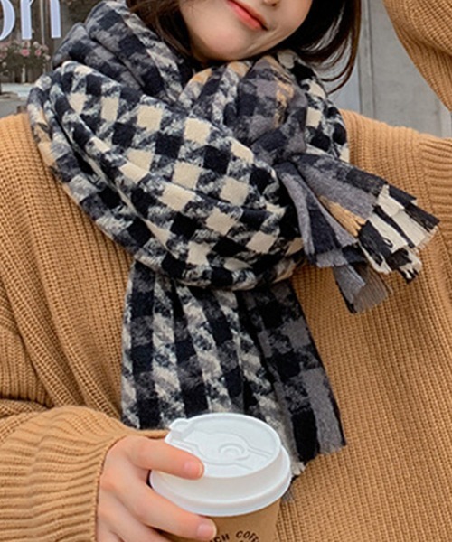 セール】大判ストール千鳥柄マフラー リバーシブル（マフラー