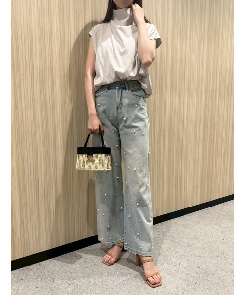 パールのデニムパンツ Pearl Deco Wide Denim Pants パールデコワイドデニムパンツ.