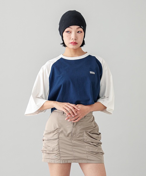 X-girl（エックスガール）の「BOX LOGO B/B TEE（Tシャツ/カットソー・レディース・ホワイト/ベージュ/ネイビー・S/M）」の3枚目の写真