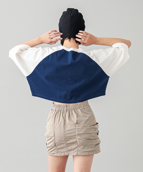 X-girl（エックスガール）の「BOX LOGO B/B TEE（Tシャツ/カットソー・レディース・ホワイト/ベージュ/ネイビー・S/M）」の5枚目の写真