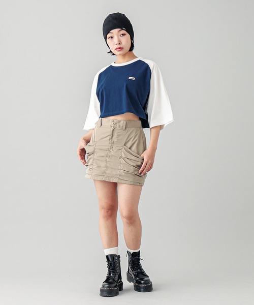 X-girl（エックスガール）の「BOX LOGO B/B TEE（Tシャツ/カットソー・レディース・ホワイト/ベージュ/ネイビー・S/M）」の7枚目の写真