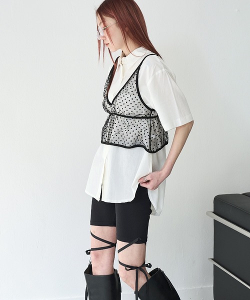 UNE MANSION（ユヌマンション）の「【バレエコアルック】【運動ウェア/ヨガウェアおすすめ】ストラップリボンレイヤードレギンスバイカーパンツ（その他パンツ・レディース・チャコール/アイボリー/ブラック・FREE）」の20枚目の写真