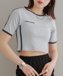 ライン配色胸刺繍T