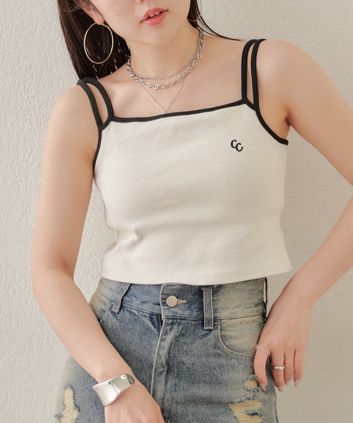 セール】配色ライン胸刺繍キャミ（キャミソール）｜Chico（チコ