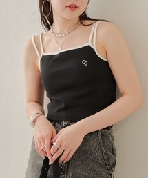 配色ライン胸刺繍キャミ