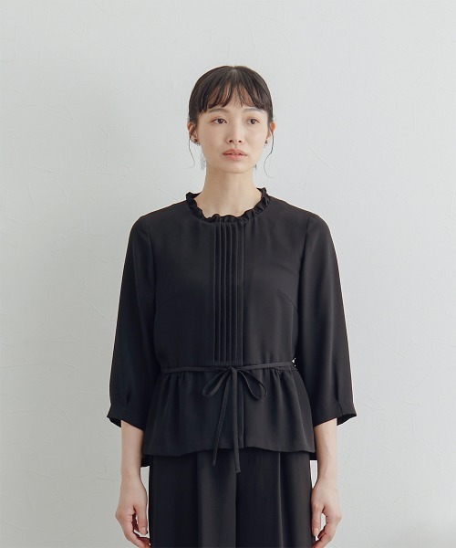 セール】【喪服・礼服】洗える防しわピンタックフリル衿ブラウス＋