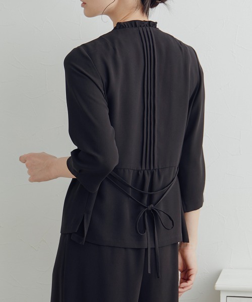 セール】【喪服・礼服】洗える防しわピンタックフリル衿ブラウス＋