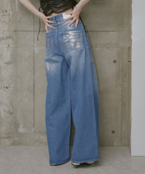 RAY CASSIN（レイカズン）の「【サイズ展開あり】箔プリントデニムパンツ（デニムパンツ・レディース・ブルー/グレー/ライトブルー・2/1/0）」の9枚目の写真