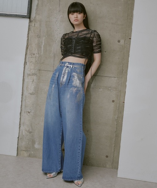 RAY CASSIN（レイカズン）の「【サイズ展開あり】箔プリントデニムパンツ（デニムパンツ・レディース・ブルー/グレー/ライトブルー・2/1/0）」の8枚目の写真