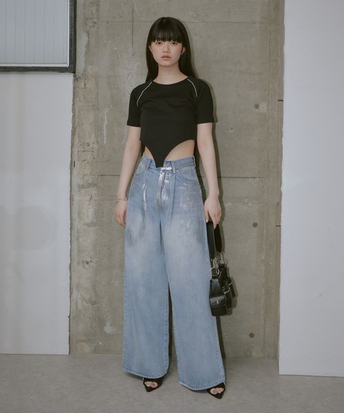 RAY CASSIN（レイカズン）の「【サイズ展開あり】箔プリントデニムパンツ（デニムパンツ・レディース・ブルー/グレー/ライトブルー・2/1/0）」の11枚目の写真