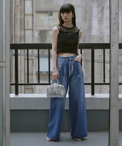 RAY CASSIN（レイカズン）の「【サイズ展開あり】箔プリントデニムパンツ（デニムパンツ・レディース・ブルー/グレー/ライトブルー・2/1/0）」の5枚目の写真