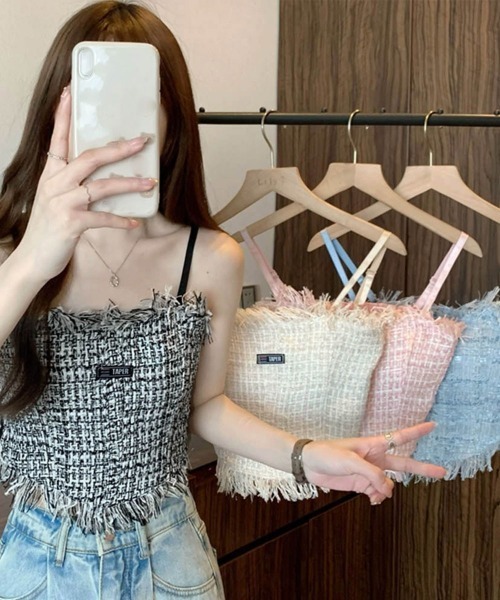 Miniministore（ミニミニストア）の「フリンジツイードキャミソール レディース（キャミソール・レディース・ベージュ/ライトブルー/ブラック/ピンク・FREE）」の5枚目の写真