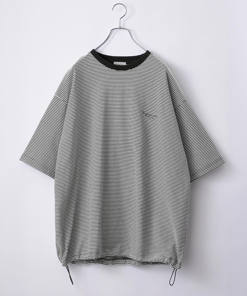 THE CRAFT CREW PRODUCTS（ザクラフトクループロダクツ）の「ドロスト ファンクショナルファブリック ビッグシルエット ボーダークルーネック半袖Tシャツ / 抗菌・防臭【THE CRAFT CREW PRODUCTS】（Tシャツ/カットソー・メンズ・ダークグリーン/ダークブラウン/ダークネイビー/ホワイト/グレイッシュベージュ/ブラック/チャコール・S/L/M）」の8枚目の写真