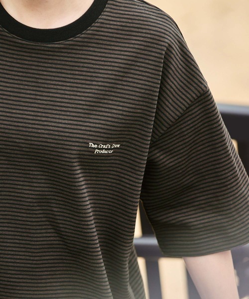 THE CRAFT CREW PRODUCTS(ザクラフトクループロダクツ)の「ドロスト ファンクショナルファブリック ビッグシルエット ボーダークルーネック半袖Tシャツ / 抗菌・防臭【THE CRAFT CREW PRODUCTS】(Tシャツ/カットソー・メンズ・ダークグリーン/ダークブラウン/ダークネイビー/ホワイト/グレイッシュベージュ/ブラック/チャコール/モカ/ライトブルー・S/L/M)」の18枚目の写真
