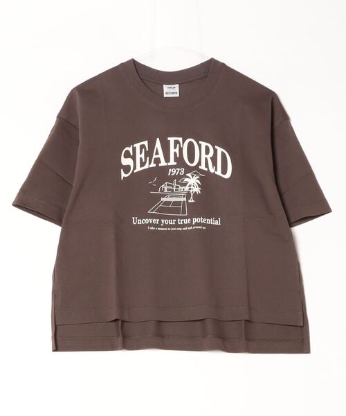 TIGORA(ティゴラ)の「ティゴラ TIGORA コットンオーバーサイズTシャツ テニス(Tシャツ/カットソー・レディース・ダークブラウン/ホワイト・S/M/L/XL)」の1枚目の写真