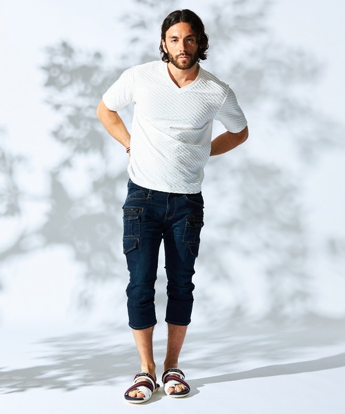 HIDEAWAYS NICOLE（ハイダウェイニコル）の「バイアスブリスタージャガードＶネック半袖プルオーバー（Tシャツ/カットソー・メンズ・ピンク/シルバーグレー/ブラック/オフホワイト・X-LARGE/LARGE/MEDIUM）」の6枚目の写真