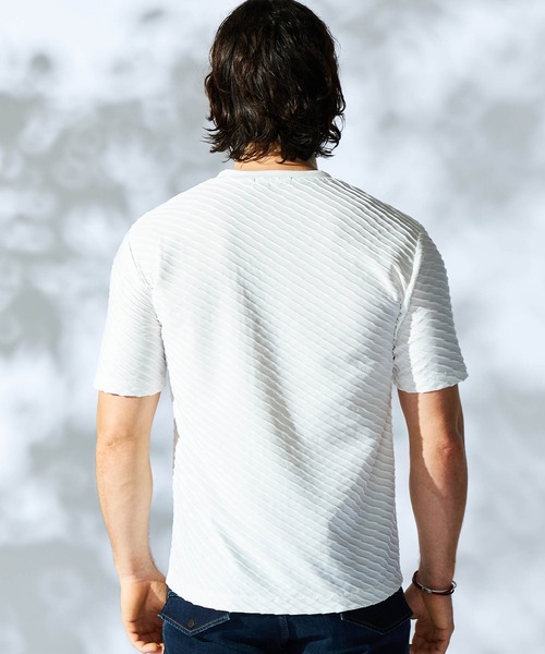 HIDEAWAYS NICOLE（ハイダウェイニコル）の「バイアスブリスタージャガードＶネック半袖プルオーバー（Tシャツ/カットソー・メンズ・ピンク/シルバーグレー/ブラック/オフホワイト・X-LARGE/LARGE/MEDIUM）」の9枚目の写真