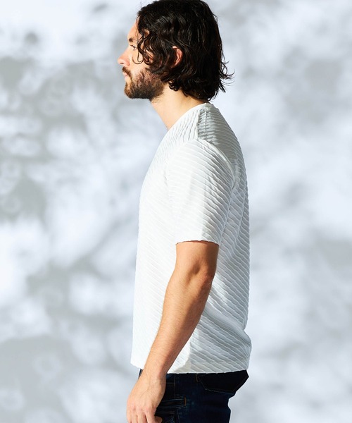 HIDEAWAYS NICOLE（ハイダウェイニコル）の「バイアスブリスタージャガードＶネック半袖プルオーバー（Tシャツ/カットソー・メンズ・ピンク/シルバーグレー/ブラック/オフホワイト・X-LARGE/LARGE/MEDIUM）」の10枚目の写真