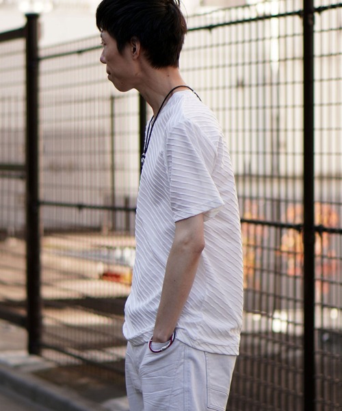 HIDEAWAYS NICOLE（ハイダウェイニコル）の「バイアスブリスタージャガードＶネック半袖プルオーバー（Tシャツ/カットソー・メンズ・ピンク/シルバーグレー/ブラック/オフホワイト・X-LARGE/LARGE/MEDIUM）」の19枚目の写真