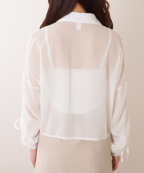 Lace Ladies(レースレディース)の「ドロスト付き バルーン袖 前開き ショート丈 ブラウス(シャツ/ブラウス・レディース・イエロー/ホワイト・S/M/XL)」の8枚目の写真