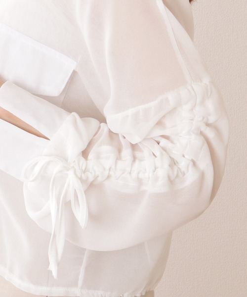 Lace Ladies(レースレディース)の「ドロスト付き バルーン袖 前開き ショート丈 ブラウス(シャツ/ブラウス・レディース・イエロー/ホワイト・S/M/XL)」の12枚目の写真