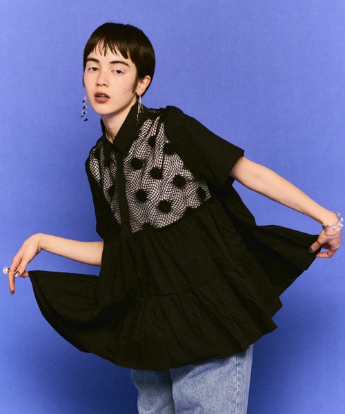 manana suerte（マニャーナスエルテ）の「DOTメッシュティアードブラウス（シャツ/ブラウス・レディース・ホワイト/ブラック・FREE）」の9枚目の写真