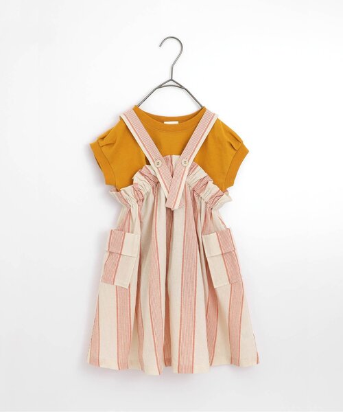 p.premier（ピードットプルミエ）の「先染めストライプワンピース&トップスセット（ワンピース・キッズ・ブラウン/レッド/グリーン・110/120/80/130/140/90/100）」の2枚目の写真