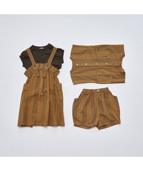 p.premier（ピードットプルミエ）の「先染めストライプワンピース&トップスセット（ワンピース・キッズ・ブラウン/レッド/グリーン・110/120/80/130/140/90/100）」の11枚目の写真