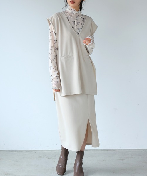 セットアップ】Vネックベスト＆ロングタイトスカート（セットアップ  