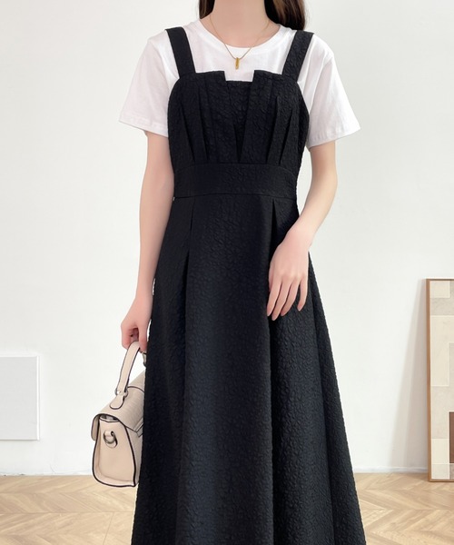 ABITOKYO(アビトーキョー)の「ふくれジャガードハイウエストAラインキャミワンピース(ワンピース・レディース・ホワイト/ブラック/モカ/ライトイエロー・S/M/L)」の11枚目の写真