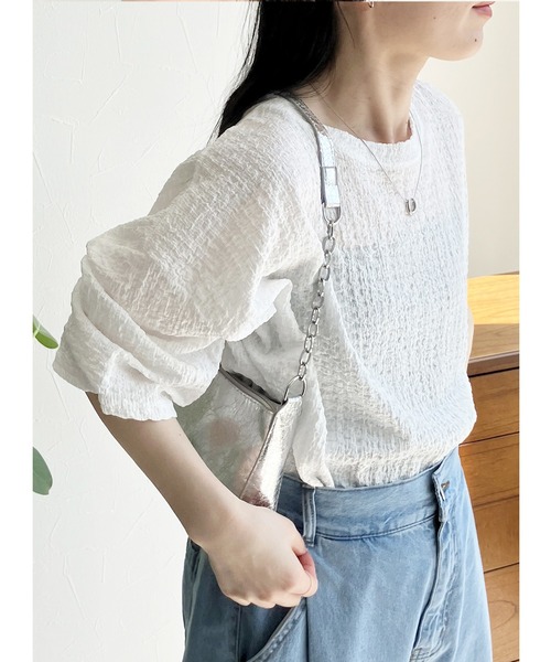 reca(レカ)の「カットシャーリングデザイン半袖プルオーバー(シャツ/ブラウス・レディース・ライム/アクア/ホワイト/ブラック・FREE)」の1枚目の写真