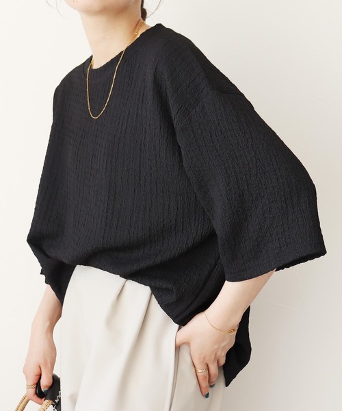 reca(レカ)の「カットシャーリングデザイン半袖プルオーバー(シャツ/ブラウス・レディース・ライム/アクア/ホワイト/ブラック・FREE)」の5枚目の写真