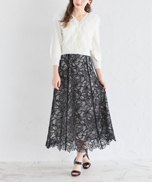 tocco closet（トッコ　クローゼット）の「フラワーレース刺繍バックレースアップマーメイドスカート（スカート・レディース・ブラック/グレイッシュブルー/ピンク・M）」の7枚目の写真