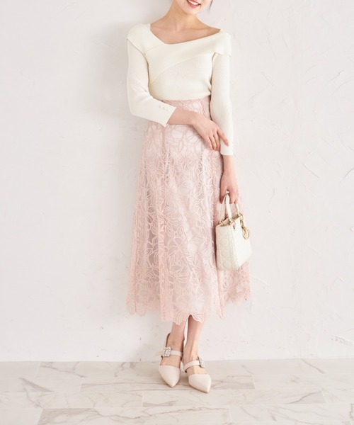 tocco closet（トッコ　クローゼット）の「フラワーレース刺繍バックレースアップマーメイドスカート（スカート・レディース・ブラック/グレイッシュブルー/ピンク・M）」の12枚目の写真