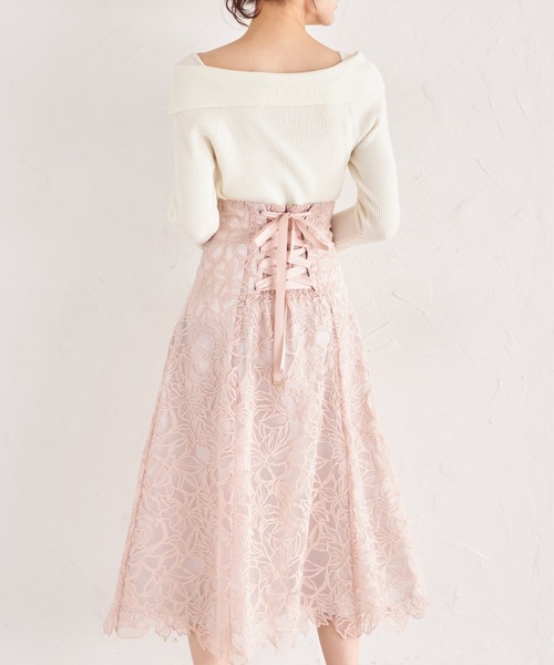 tocco closet（トッコ　クローゼット）の「フラワーレース刺繍バックレースアップマーメイドスカート（スカート・レディース・ブラック/グレイッシュブルー/ピンク・M）」の14枚目の写真