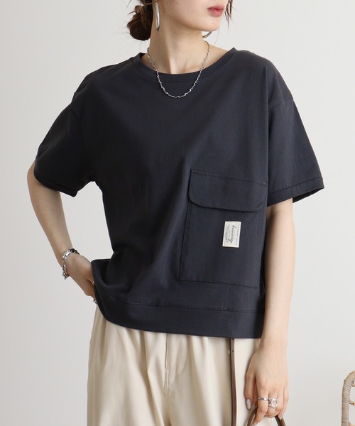 Quelle Chance(ケルシャンス)の「Quelle chance ビッグポケットプルオーバー(Tシャツ/カットソー・レディース・オフホワイト/ライトグリーン/チャコールグレー・M)」の2枚目の写真