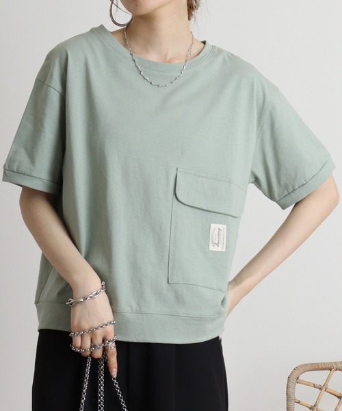 Quelle Chance(ケルシャンス)の「Quelle chance ビッグポケットプルオーバー(Tシャツ/カットソー・レディース・オフホワイト/ライトグリーン/チャコールグレー・M)」の3枚目の写真