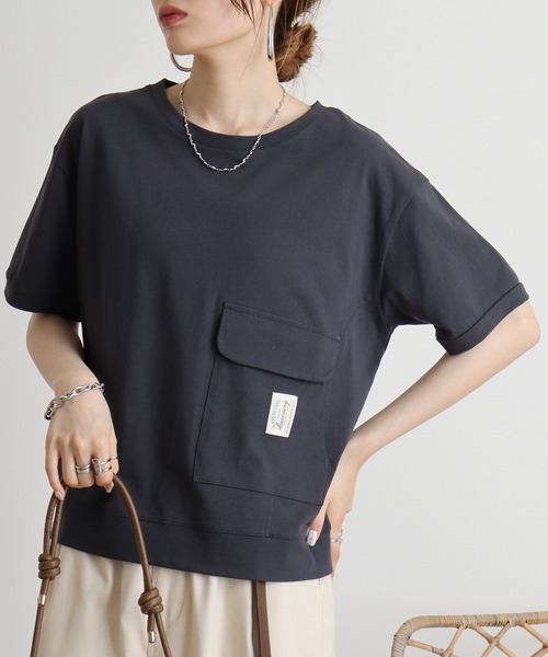 Quelle Chance(ケルシャンス)の「Quelle chance ビッグポケットプルオーバー(Tシャツ/カットソー・レディース・オフホワイト/ライトグリーン/チャコールグレー・M)」の7枚目の写真