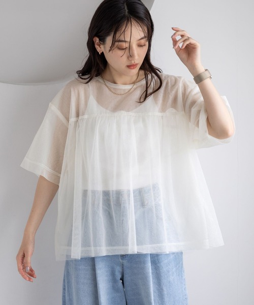 セール】ギャザーレイヤードシアートップス（Tシャツ/カットソー