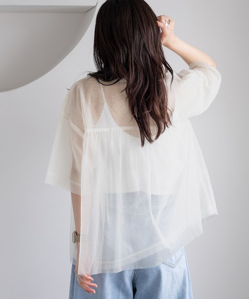 RAGEBLUE（レイジブルー）の「ギャザーレイヤードシアートップス（Tシャツ/カットソー・レディース・ホワイト/ブラック・FREE）」の10枚目の写真