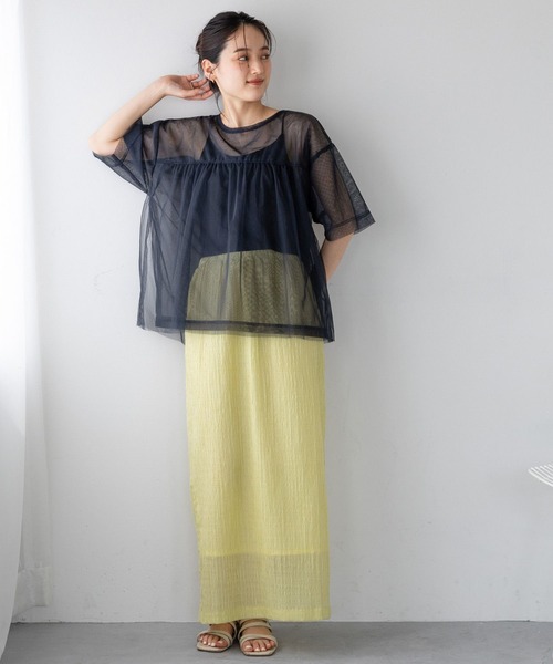 RAGEBLUE（レイジブルー）の「ギャザーレイヤードシアートップス（Tシャツ/カットソー・レディース・ホワイト/ブラック・FREE）」の11枚目の写真